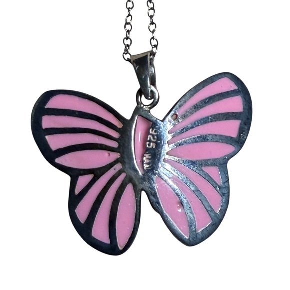 Mother of Pearl Inlayed Sterling Silver Butterfly Pendant on 18” Sterling Chain - Picture 3 of 3